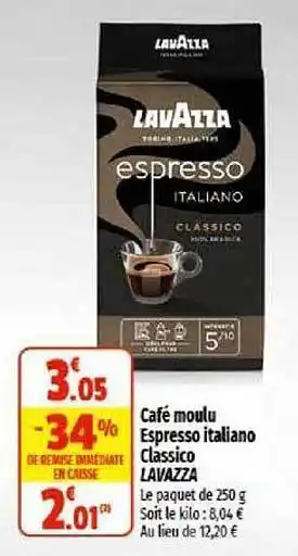 Coccinelle Supermarché Café moulu espresso italiano classico lavazza offre