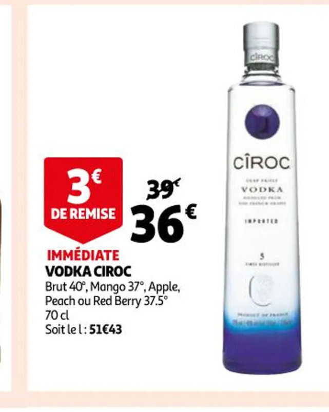 Promo Vodka Ciroc chez Auchan