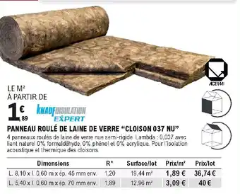 E.Leclerc Brico Panneau roulé de laine de verre offre