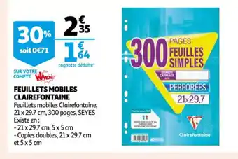 Auchan Feuillets Mobiles Clairefontaine offre