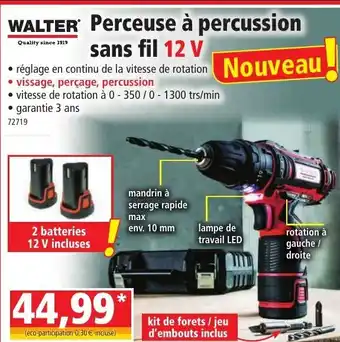 Norma Walter Perceuse à Percussion Sans FIl 12v offre
