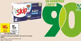 Intermarché Skip lessive capsules ultimate trio active clean offre