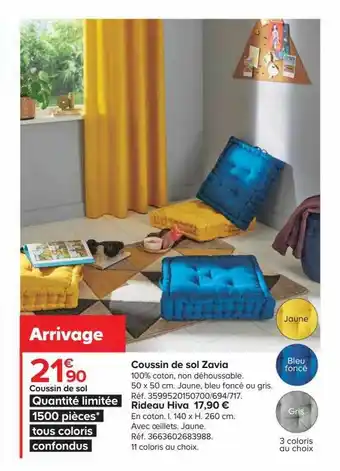 Castorama Coussin de sol zavia, rideau hiva offre