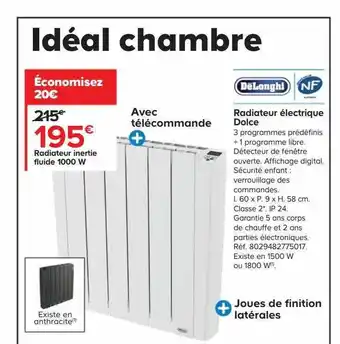 Castorama Radiateur inertie fluide 1000 w dëlonghi offre