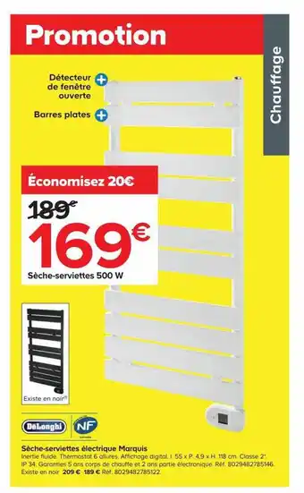 Castorama Sèche-serviettes 500 w dëlonghi offre