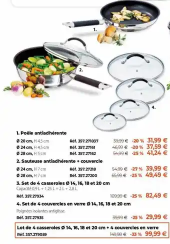 Mathon Lot de 4 casseroles + 4 couvercles en verre offre