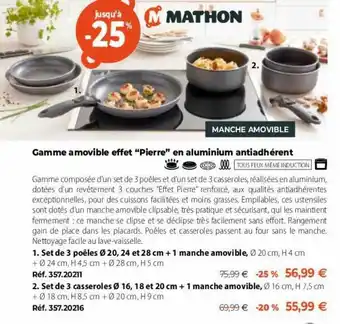 Mathon Set de 3 poêles + 1 manche amovible, set de 3 casseroles + 1 manche amovible offre