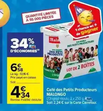 Carrefour Café des petits producteurs malongo offre
