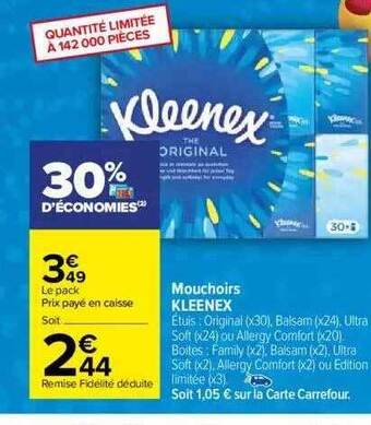 Carrefour Mouchoirs kleenex offre