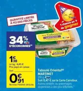 Carrefour Taboulé oriental martinet offre