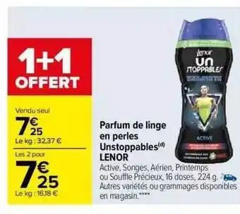Carrefour Parfum de linge en perles unstoppables lenor offre