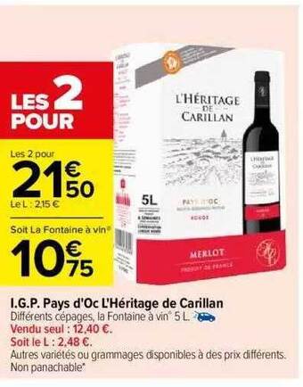 Carrefour I.g.p. pays d'oc l'héritage de carillan offre