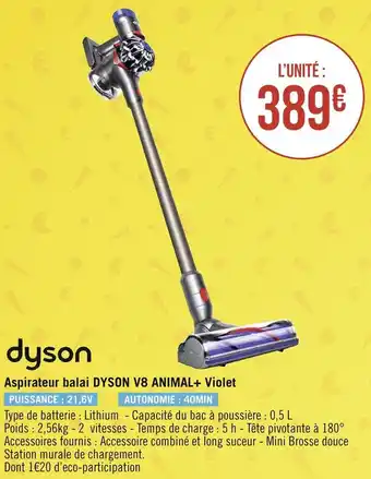 Géant Casino Dyson aspirateur balai v8 animal+ violet offre