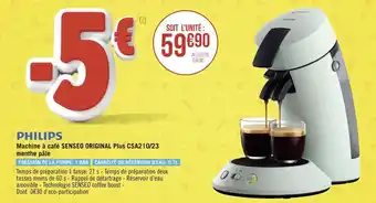Géant Casino Philips machine à café senseo original plus csa210/23 menthe pâle offre