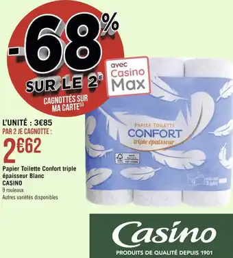 Géant Casino Casino papier toilette confort triple épaisseur blanc offre