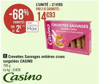 Géant Casino Casino crevettes sauvages entières crues surgelées offre