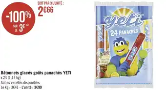 Géant Casino Yeti bâtonnets glacés goûts panachés offre