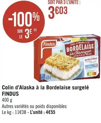 Findus colin d’alaska à la bordelaise surgelé