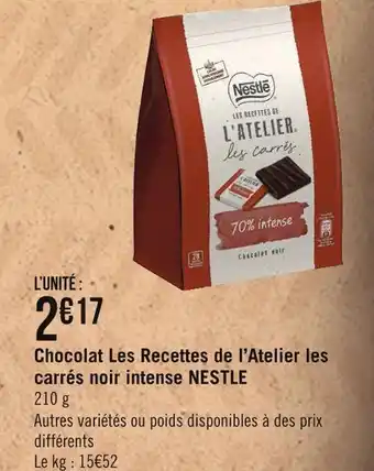 Géant Casino Nestle chocolat les recettes de l’atelier les carrés noir intense offre