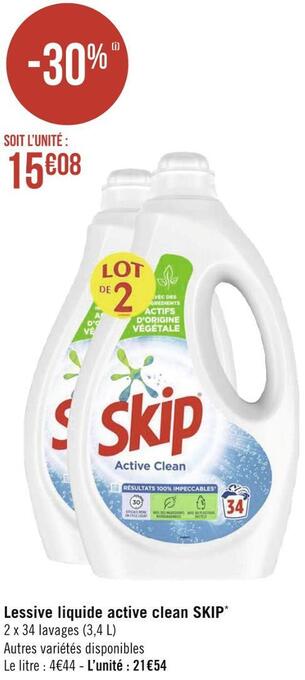 Géant Casino Skip lessive liquide active clean* offre