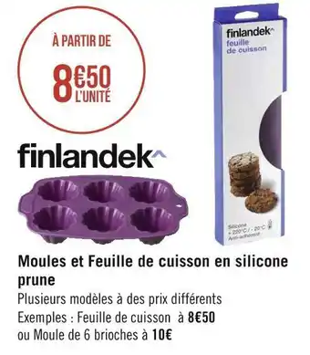 Géant Casino Finlandek moules et feuille de cuisson en silicone prune offre