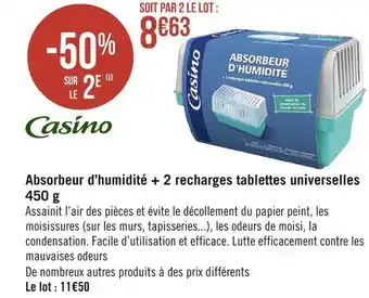 Géant Casino Casino absorbeur d’humidité + 2 recharges tablettes universelles 450 g offre