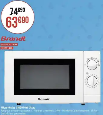 Géant Casino Brandt micro-ondes sm2016w blanc offre
