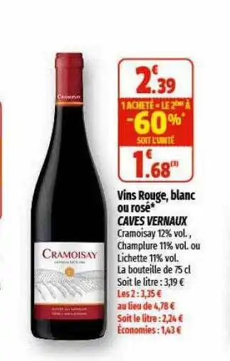 Vins rouge, blanc ou rosé caves vernaux