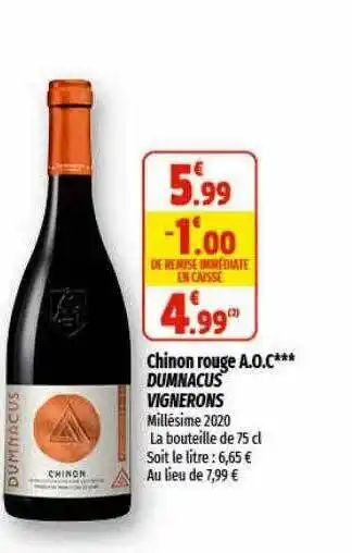 Chinon rouge a.o.c. dumnacus vignerons
