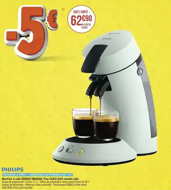 Casino Supermarchés Machine á café SENSEO ORIGINAL plus CSA210/23 menthe pâle offre
