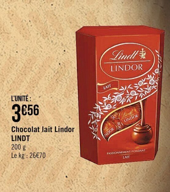 Promo LINDT chocolat lait lindor chez Casino Supermarchés