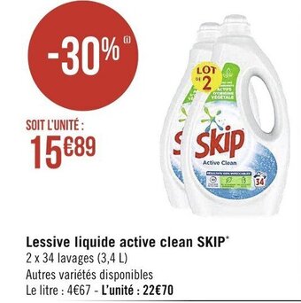 Casino Supermarchés SKIP lessive liquide active clean offre