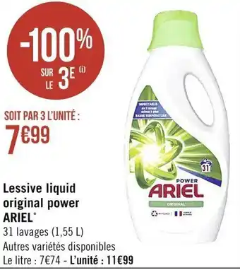Casino Supermarchés ARIEL lessive liquid original power offre