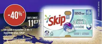 Casino Supermarchés SKIP lessive capsules 3 en 1 hygiène plus offre