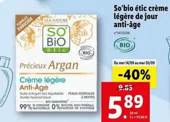 Lidl SO'BIO étic crème légère de jour offre