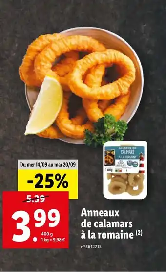 Lidl Anneaux de calamars à la romaine offre