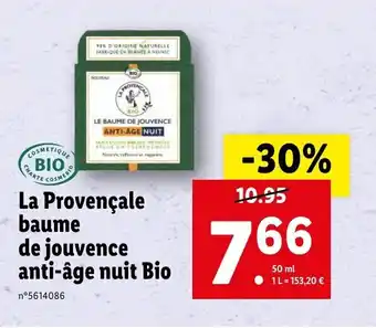 Lidl La provençale baume de jouvence anti-âge nuit bio offre
