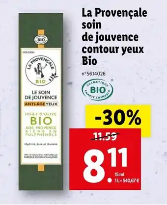 Lidl La provençale soin de jouvence contour yeux bio offre