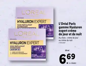 Lidl L'ORÉAL PARIS gamme hyaluron expert crème de jour et de nuit offre