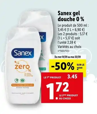 Lidl SANEX gel douche 0% offre