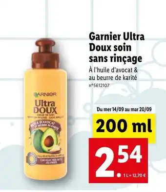 Lidl Garnier ultra doux soin sans rinçage offre