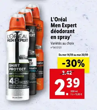 Lidl L'ORÉAL men expert déodorant en spray offre
