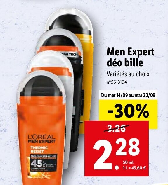 Promo Men expert déo bille chez Lidl