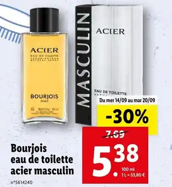 Lidl Bourjois eau de toilette acier masculin offre