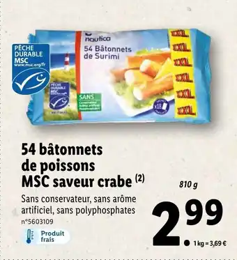 Lidl 54 bâtonnets de poissons msc saveur crabe offre