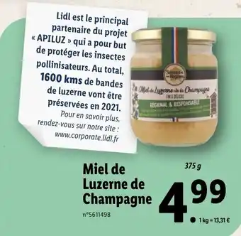 Lidl Miel de luzerne de champagne offre