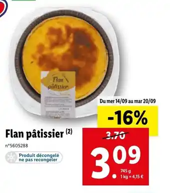 Lidl Flan pâtissier offre