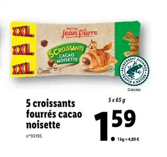 Lidl 5 croissants fourrés cacao noisette offre