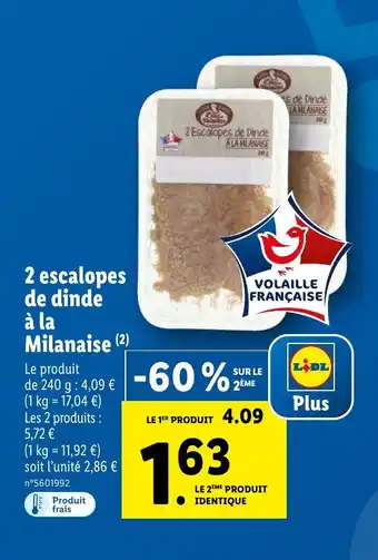 Lidl 2 escalopes de dinde à la milanaise offre