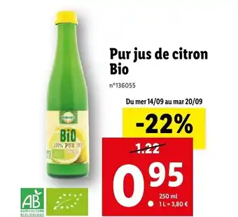 Lidl Pur jus de citron bio offre